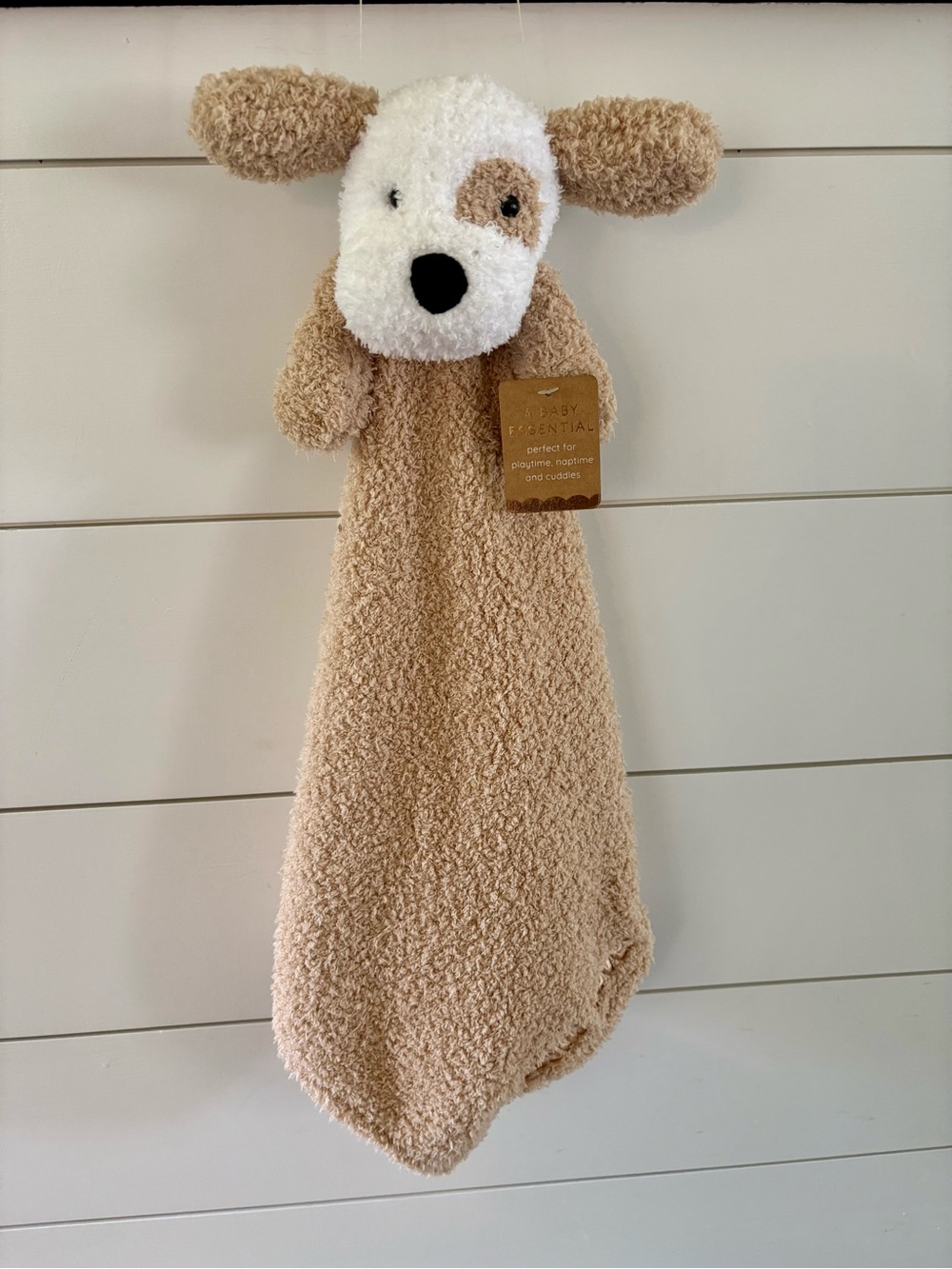 Jesus Loves Me - Plush Dog Lovey Blankie - Beige & White